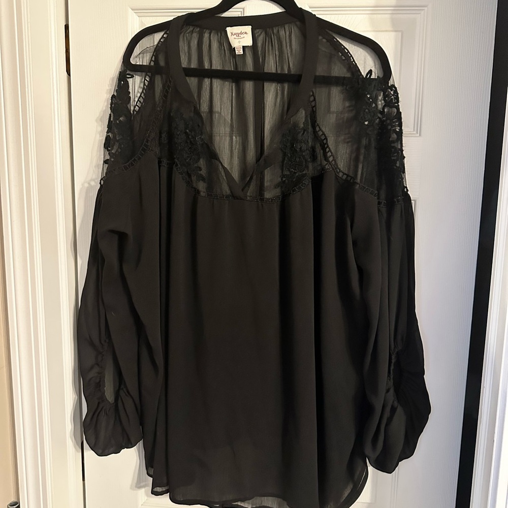 Hayden Black Puff Sleeve Blouse with Embellished Cut Out